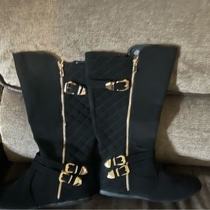 Black and gold suede boots
